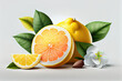 Zitroneneis mit Früchten auf weißem Hintergrund. Generative Ai