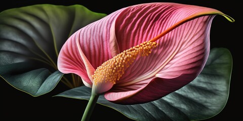 Wall Mural - A close-up of a single, gorgeous anthurium flower in full bloom, pink. Generative AI