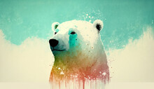 Abstract Mixed Grunge Colors Polar Bear Face Background Painting. Digital Painting Art In Multi Colors Style. Digital Illustration Generative AI.
