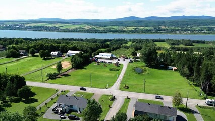 Canvas Print - Drone footage over Farms and the St. Lawrence River in the island of Orleans, Quebec City