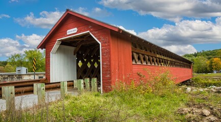 Wall Mural - Paper Mill covered bridge  near Paper Mill Village, Vermont.