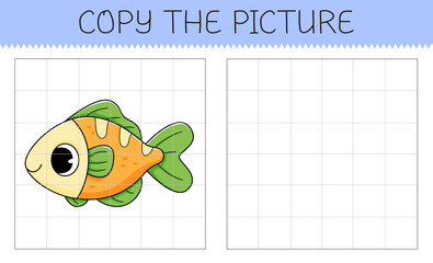 Wall Mural - Copy the picture is an educational game for kids with fish. Cute cartoon fish.