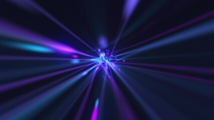 Wall Mural - Pink and blue neon colored fiber optic light beams and glowing digital data particles travelling at high speed towards the camera. Full HD and looping modern technology background animation.