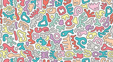 Fototapeta Abstrakcje - Continuous Seamless Colorful Abstract Gummy Shaped Doodle Pattern in Soft Pastel Tones