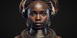 © Road Red Runner - African woman posing with her traditional tribal dress, ancestral decorations. Ai generated.