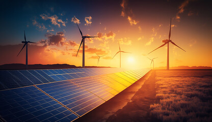 Wall Mural - solar cell in solar farm, alternative energy and sustainable energy, photovoltaic, pure energy renew