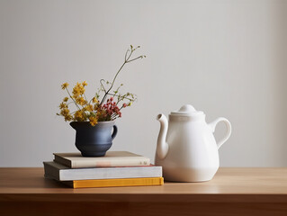 Wall Mural - A vase with flowers and a book on a table. AI generative image