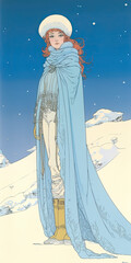 Wall Mural - russian winter lady in the snow drawing - by generative ai