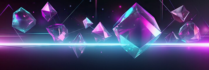 Neon ice crystals as abstract 3d geometry background illustration. Generative ai