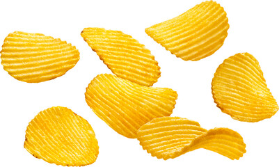 Wall Mural - Ridged potato chips isolated on white background with clipping path