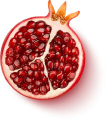 Wall Mural - pomegranate half isolated on white background, top view, flat lay