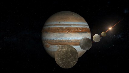 Wall Mural - view of planet jupiter with galilean satellites