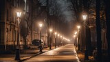 Fototapeta Uliczki - A street with a row of street lights