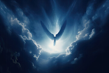 Wall Mural - levitating human soul in heaven. astral body and after life concept. transfer of human consciousness