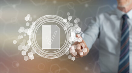 Wall Mural - man touching a document validation concept