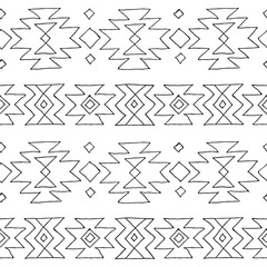 Wall Mural - ethnic woven design seamless pattern, traditional ornament, handdrawn vector illustration, black on white background