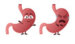 Cartoon stomach character. Concept of healthy and diseased internal organ, emotion of pain. Vector illustration