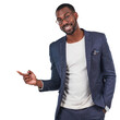 © Heyt/peopleimages.com - Black man, happy portrait and pointing hand at space for marketing or advertising mockup. Business person show promotion, presentation or announcement isolated on a transparent, png background