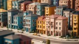 Fototapeta  - A birds eye view of a bustling residential neighbourhood, Miniature city layout. AI generated illustration