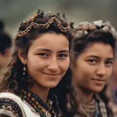 Wall Mural - Smiling Romani  young women looking at the camera. Generative AI