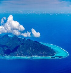 Wall Mural - French Polynesia, Moorea. Aerial view of island.