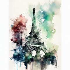 Wall Mural - Eiffel Tower in watercolor style by Generative AI