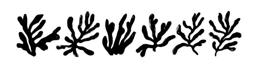 Set of Matisse inspired plant branches. Brush drawn contemporary organic botanical elements. Vector corals and seaweed black silhouettes. Abstract matisse inspired floral illustrations.