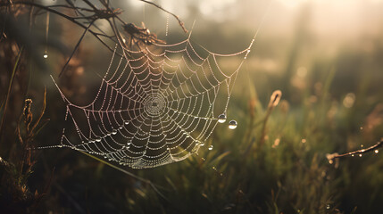 spider web with dew drops
