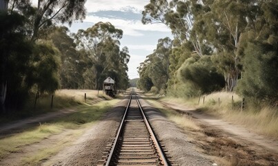 Sticker -  a train track running through a rural area with trees on both sides.  generative ai