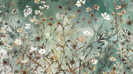 floral dry flower seamless wallpaper with green background. background for scrapbooking, crafts or a
