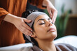 © wetzkaz - relaxation and massage and wellness, young woman joyful. Generative AI