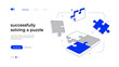 Connection puzzle pieces 3d vector illustration. Blue and grey color jigsaw Puzzles connect.