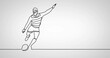 Composition of drawing line with man playing rugby on white background
