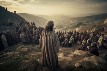 Canvas Print - The Sermon on the Mount is a significant event in the New Testament, in which Jesus delivers a powerful and influential message to his disciples and the crowds that have gathered to hear him. 