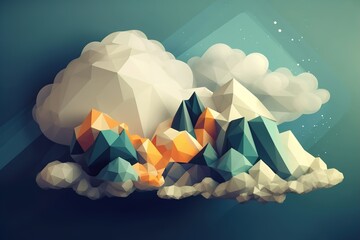 Wall Mural -  triangular clouds in the sky with an abstract diagram