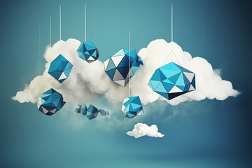 Poster -  triangular clouds in the sky with an abstract diagram