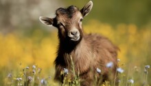 Baby Pygmy Goat In A Grassland Ai, Ai Generative, Illustration