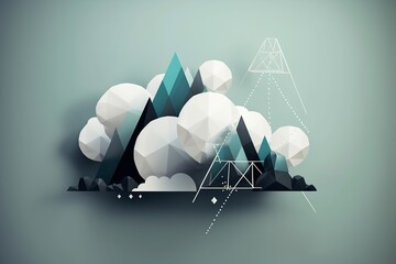 Canvas Print - mountains and clouds in the style of abstract geometric forms