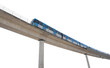 blue train on elevated track
