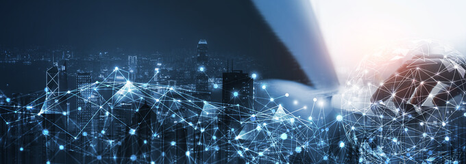 digital technology, internet network connection, digital marketing iot internet of things. man using