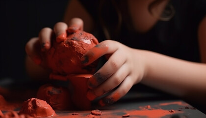 Poster - Sweet girls playing with messy homemade clay dough generated by AI