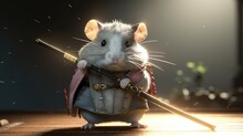 Hamster Samurai, Digital Art Illustration, Generative AI