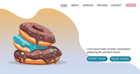 Wall Mural - National donut day social media post and advertisement card with assorted delicious donuts on light background. Vector illustration web page, banner.