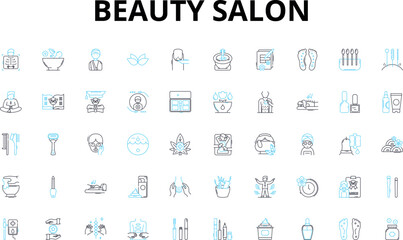  Beauty salon linear icons set. Hair, Makeup, Nails, Facials, Massage, Waxing, Eyelashes vector symbols and line concept signs. Pedicure,Manicure,Relaxation illustration