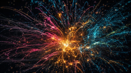 Wall Mural - Colorful Explosions: A Photorealistic World of Liquid and Paint Splatters, Glitter and Confetti Explosions, with Rainbow Colors, Dust, Smoke, Debris, and Fog, Enhanced by AI-Generative Technology