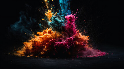 Wall Mural - Colorful Explosions: A Photorealistic World of Liquid and Paint Splatters, Glitter and Confetti Explosions, with Rainbow Colors, Dust, Smoke, Debris, and Fog, Enhanced by AI-Generative Technology