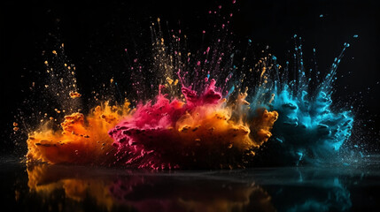 Wall Mural - Colorful Explosions: A Photorealistic World of Liquid and Paint Splatters, Glitter and Confetti Explosions, with Rainbow Colors, Dust, Smoke, Debris, and Fog, Enhanced by AI-Generative Technology