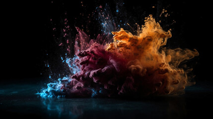 Wall Mural - Colorful Explosions: A Photorealistic World of Liquid and Paint Splatters, Glitter and Confetti Explosions, with Rainbow Colors, Dust, Smoke, Debris, and Fog, Enhanced by AI-Generative Technology
