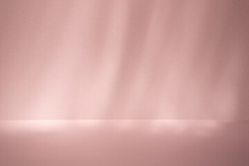 shadow on pink pastel wall and floor. Abstract background of shadows minimal mock-up. Neutral on light paper backdrop