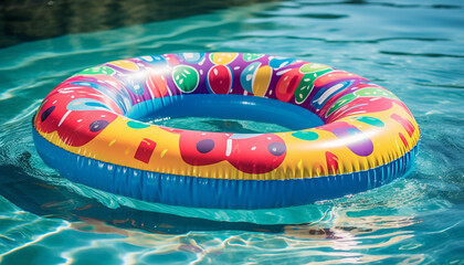 Floating on water, fun with inflatable toys generated by AI